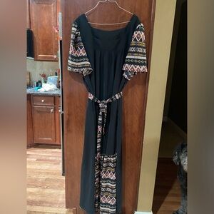 SHEIN Black Dress with Colorful Geometric Sleeves
